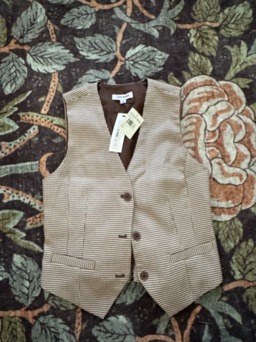 Steve Madden Brown & Cream Houndstooth Vest